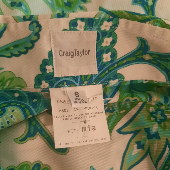 Craig Taylor Egyptian cotton paisley button down fitted top blouse small NWOT *4 - Picture 2 of 6